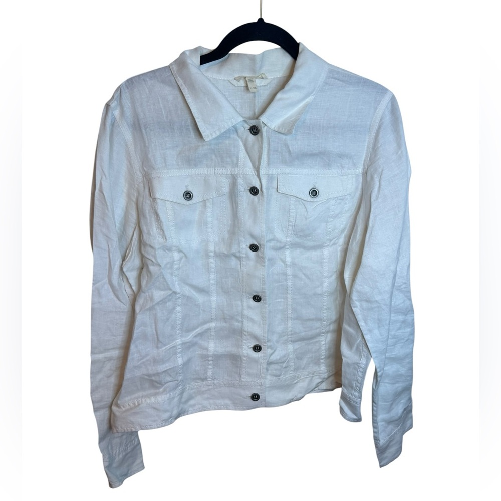 Eileen Fisher White Linen Button-Front Jacket